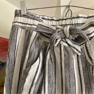 Striped Dark Navy and White Tie-Waist linen/cotton Pants